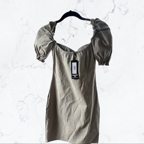 Bardot Puff Sleeve Dress - Stone - Picture 2 of 5